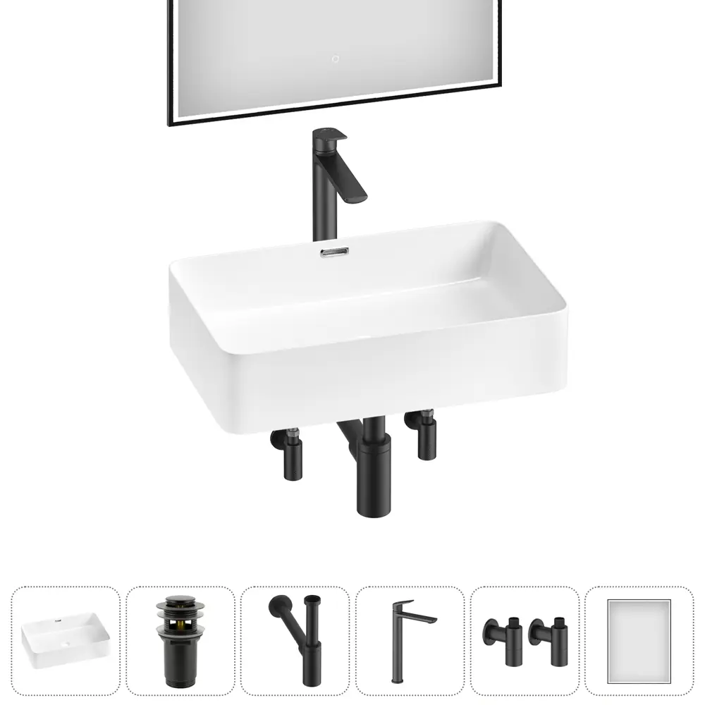 Фото 8 Раковина Lavinia boho bathroom sink 20219322R 48см цвет раковина 6 в 1: донный клапан, сифон, смеситель, вентили, зеркало Фото 8 Раковина Lavinia boho bathroom sink 20219322R 48см цвет раковина 6 в 1: донный клапан, сифон, смеситель, вентили, зеркало