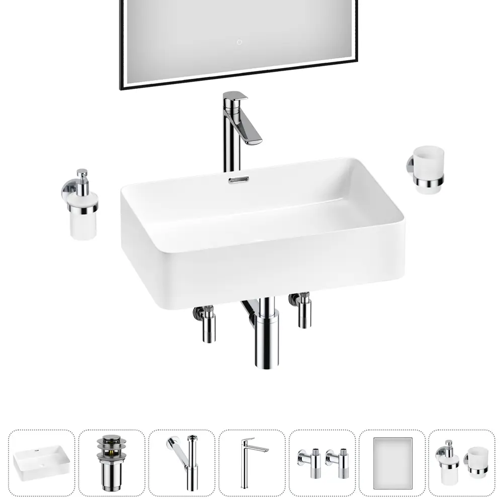 Фото 12 Раковина накладная для ванной Lavinia Boho Bathroom Sink 55x37 20219333R в комплекте: донный клапан, сифон, смеситель, вентили, зеркало цвет хром Фото 12 Раковина накладная для ванной Lavinia Boho Bathroom Sink 55x37 20219333R в комплекте: донный клапан, сифон, смеситель, вентили, зеркало цвет хром