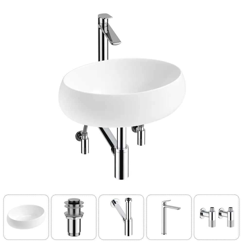 Фото 9 Раковина накладная для ванной Lavinia Boho Bathroom Sink 50x36 20215075R с донным клапаном, сифоном, смесителем и вентилями цвет хром Фото 9 Раковина накладная для ванной Lavinia Boho Bathroom Sink 50x36 20215075R с донным клапаном, сифоном, смесителем и вентилями цвет хром
