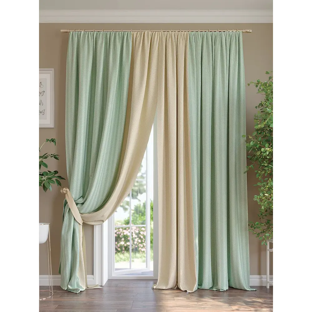 Фото 3 Комплект штор At home Базовая коллекция AT980571 на шторной ленте 280x220 см цвет бежевый Фото 3 Комплект штор At home Базовая коллекция AT980571 на шторной ленте 280x220 см цвет бежевый