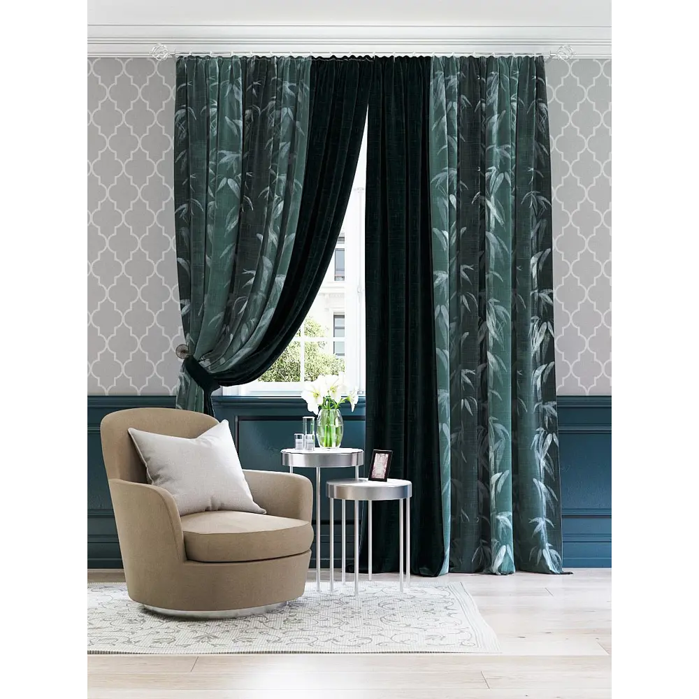 Фото Комплект штор At home Базовая коллекция AT980179 на шторной ленте 280x220 см цвет синий, зеленый Фото Комплект штор At home Базовая коллекция AT980179 на шторной ленте 280x220 см цвет синий, зеленый
