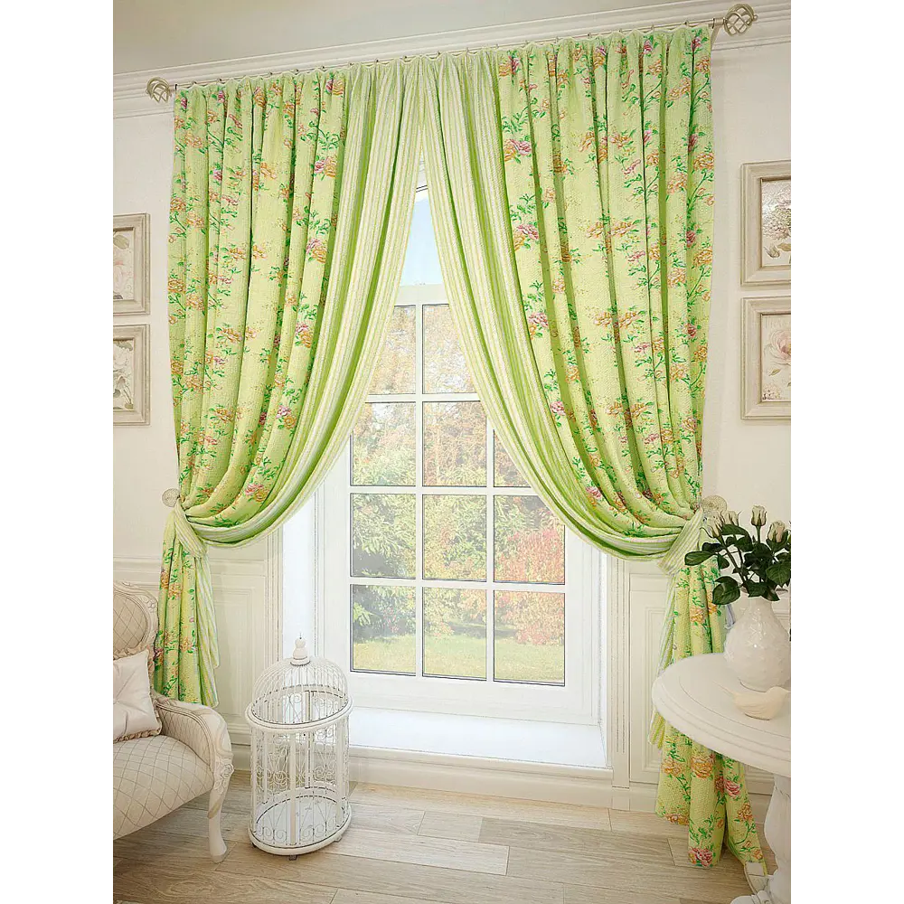 Фото 3 Комплект штор At home Базовая коллекция AT980049 на шторной ленте 280x220 см цвет зеленый Фото 3 Комплект штор At home Базовая коллекция AT980049 на шторной ленте 280x220 см цвет зеленый