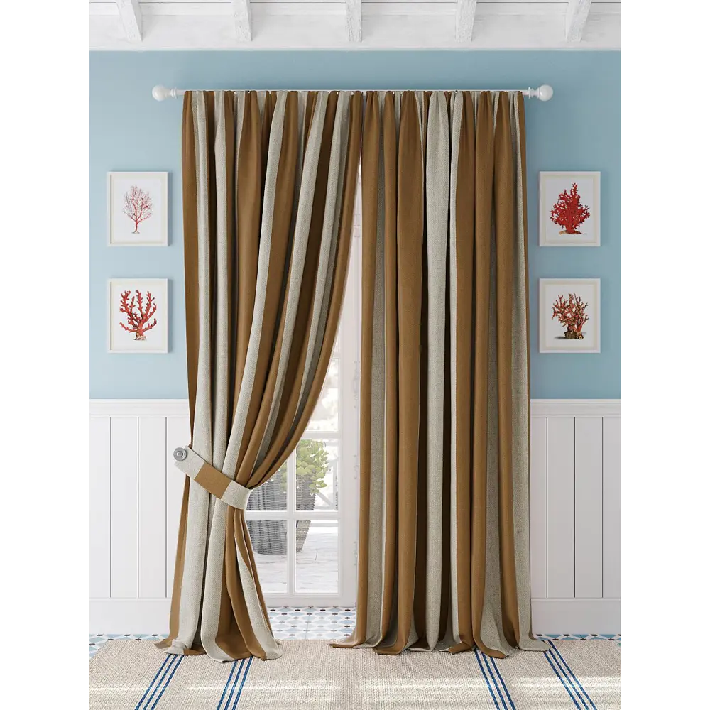 Фото 2 Комплект штор At home Базовая коллекция AT980818 на шторной ленте 280x220 см цвет бежевый