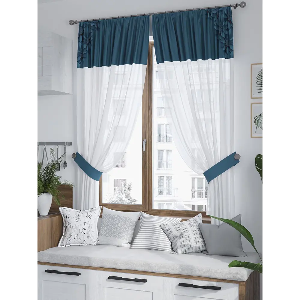 Фото 2 Комплект штор At home Базовая коллекция AT529218 на шторной ленте 180x150 см цвет белый