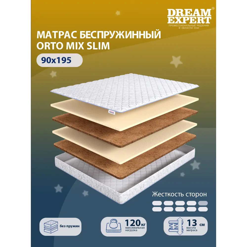 Фото Матрас Dreamexpert Orto Mix Slim DEXDE7634965 90x195x13 см беспружинный 1-спальный Фото Матрас Dreamexpert Orto Mix Slim DEXDE7634965 90x195x13 см беспружинный 1-спальный