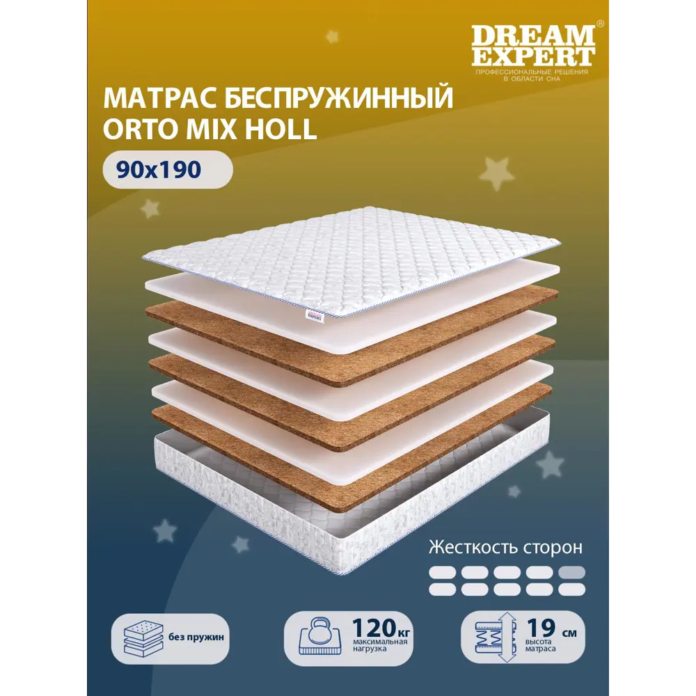 Фото Матрас Dreamexpert Orto Mix Holl DEXDE7635431 90x190x19 см беспружинный 1-спальный Фото Матрас Dreamexpert Orto Mix Holl DEXDE7635431 90x190x19 см беспружинный 1-спальный