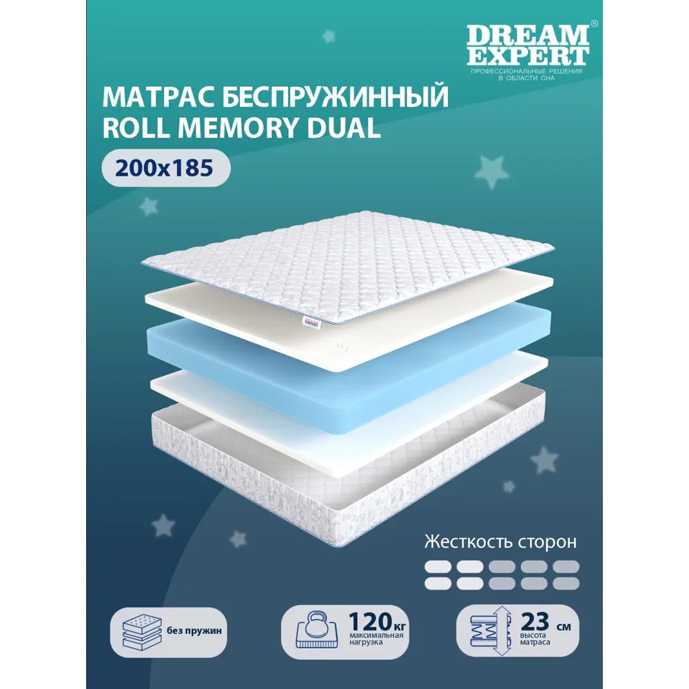 Фото Матрас беспружинный Dreamexpert Roll Memory Dual DEXDE7640435, 200x185x23 см Фото Матрас беспружинный Dreamexpert Roll Memory Dual DEXDE7640435, 200x185x23 см