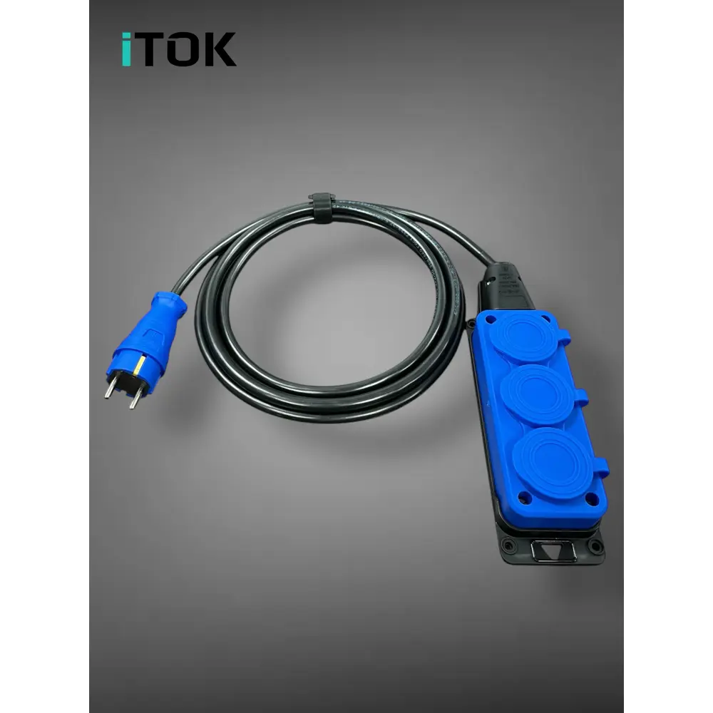 Фото 9 Удлинитель-шнур Itok i-connect-color-SU-KG-325-3-54-15-blue 3x2.5 15 м 3 розетки 3500 Вт с заземлением IP54 цвет синий