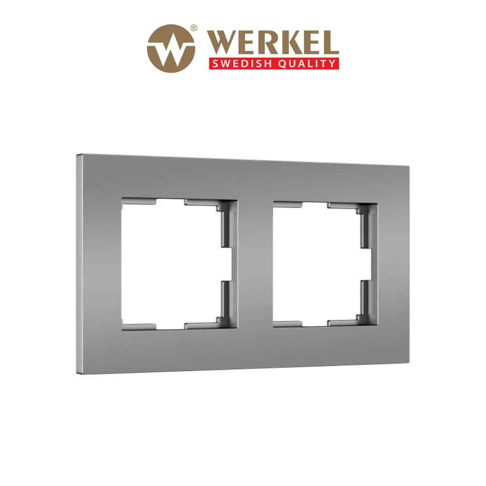 Фото Рамка для розеток и выключателей Werkel Slab W0022965 2 поста цвет серебро матовый
