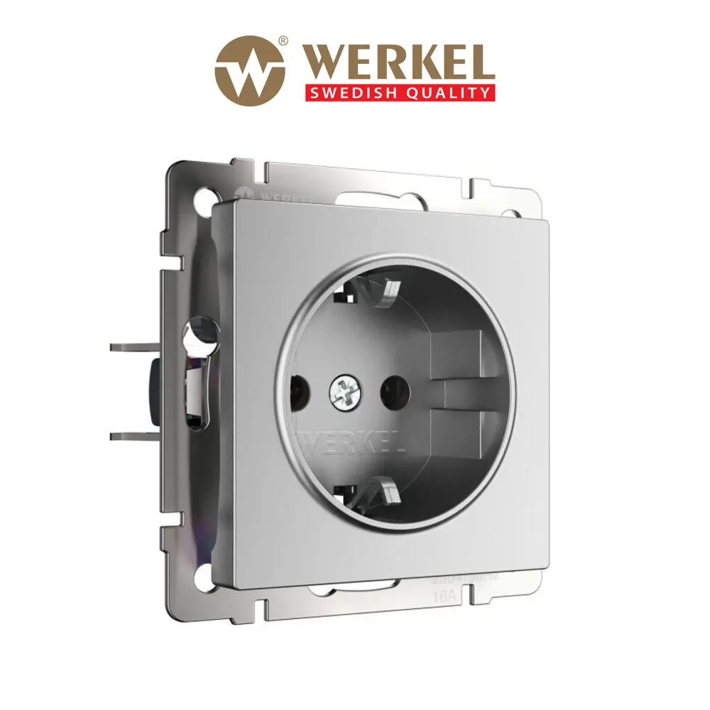 Фото Розетка Werkel W1171165 с заземлением со шторкой цвет серебряный матовый Фото Розетка Werkel W1171165 с заземлением со шторкой цвет серебряный матовый