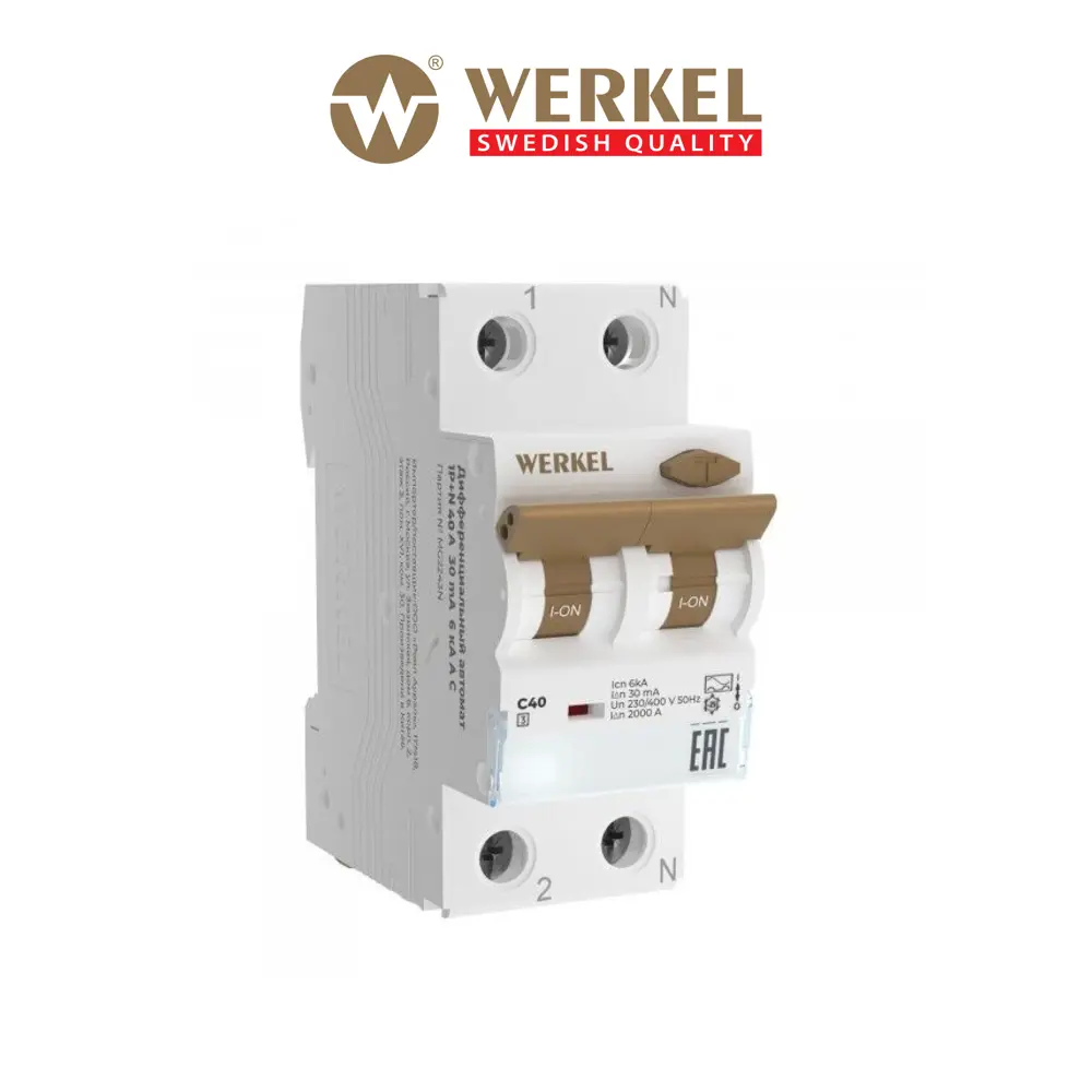 Фото Дифференциальный автомат Werkel W922P164 2P C40 А 30 мА 6 кА C a065619 Фото Дифференциальный автомат Werkel W922P164 2P C40 А 30 мА 6 кА C a065619