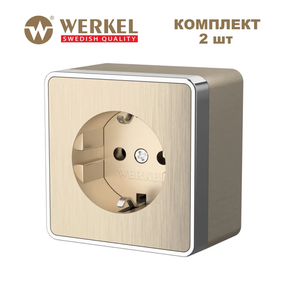 Фото Розетка накладная Werkel Gallant a068940 с заземлением цвет шампань рифленый 2 шт. Фото Розетка накладная Werkel Gallant a068940 с заземлением цвет шампань рифленый 2 шт.