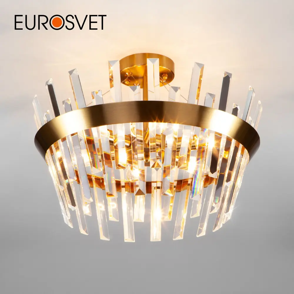 Фото Хрустальная люстра EUROSVET 10111/5 золотая бронза Фото Хрустальная люстра EUROSVET 10111/5 золотая бронза