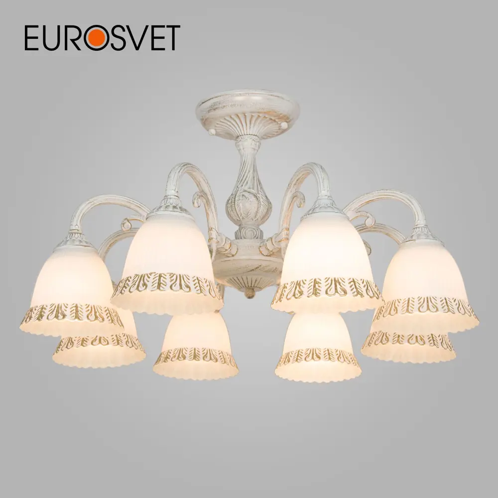 Фото Классическая люстра EUROSVET 60107/8 белый с золотом Фото Классическая люстра EUROSVET 60107/8 белый с золотом