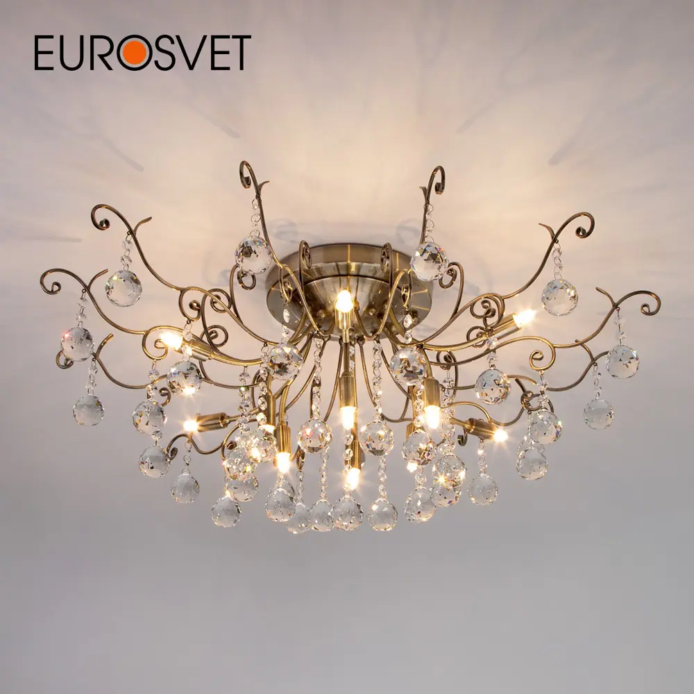 Фото Люстра с хрусталем EUROSVET 10042/12 античная бронза Фото Люстра с хрусталем EUROSVET 10042/12 античная бронза