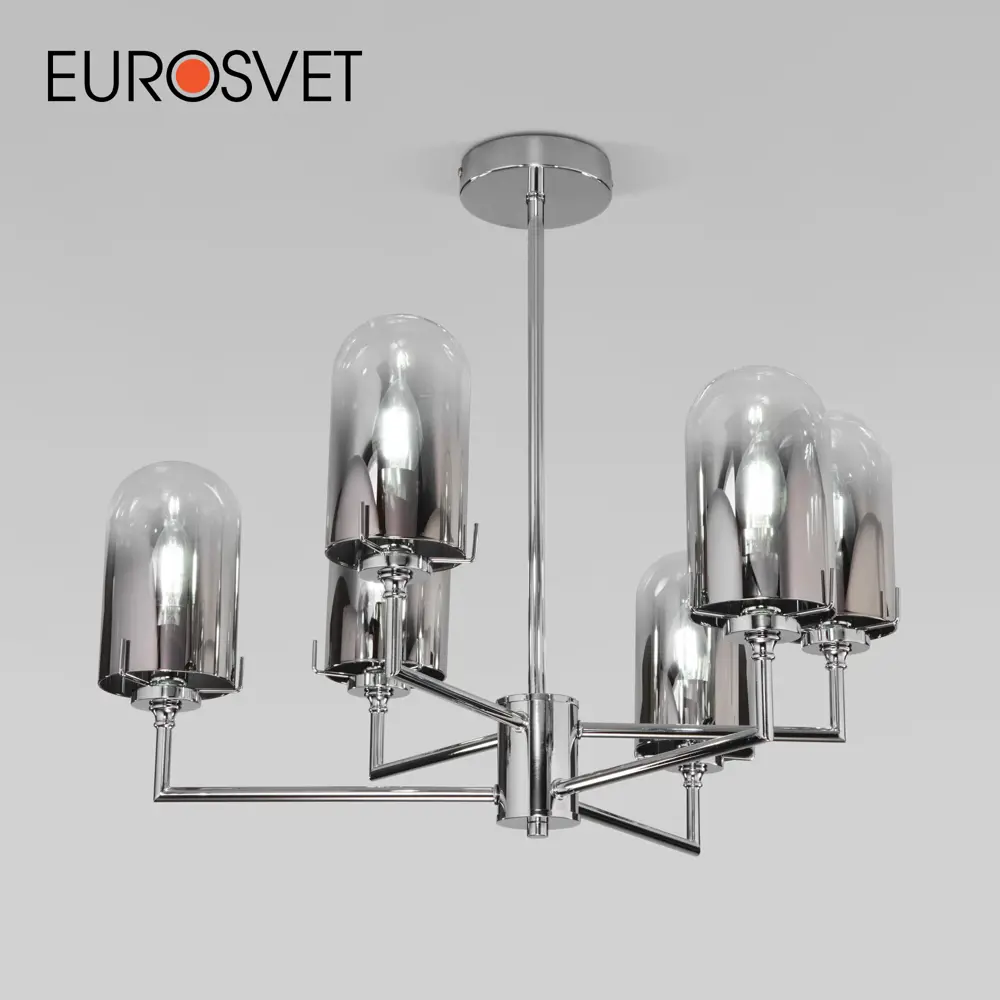 Фото Люстра на штанге Eurosvet 60156/6 A065043 6 ламп 11 м² цвет хром/дымчатый Фото Люстра на штанге Eurosvet 60156/6 A065043 6 ламп 11 м² цвет хром/дымчатый