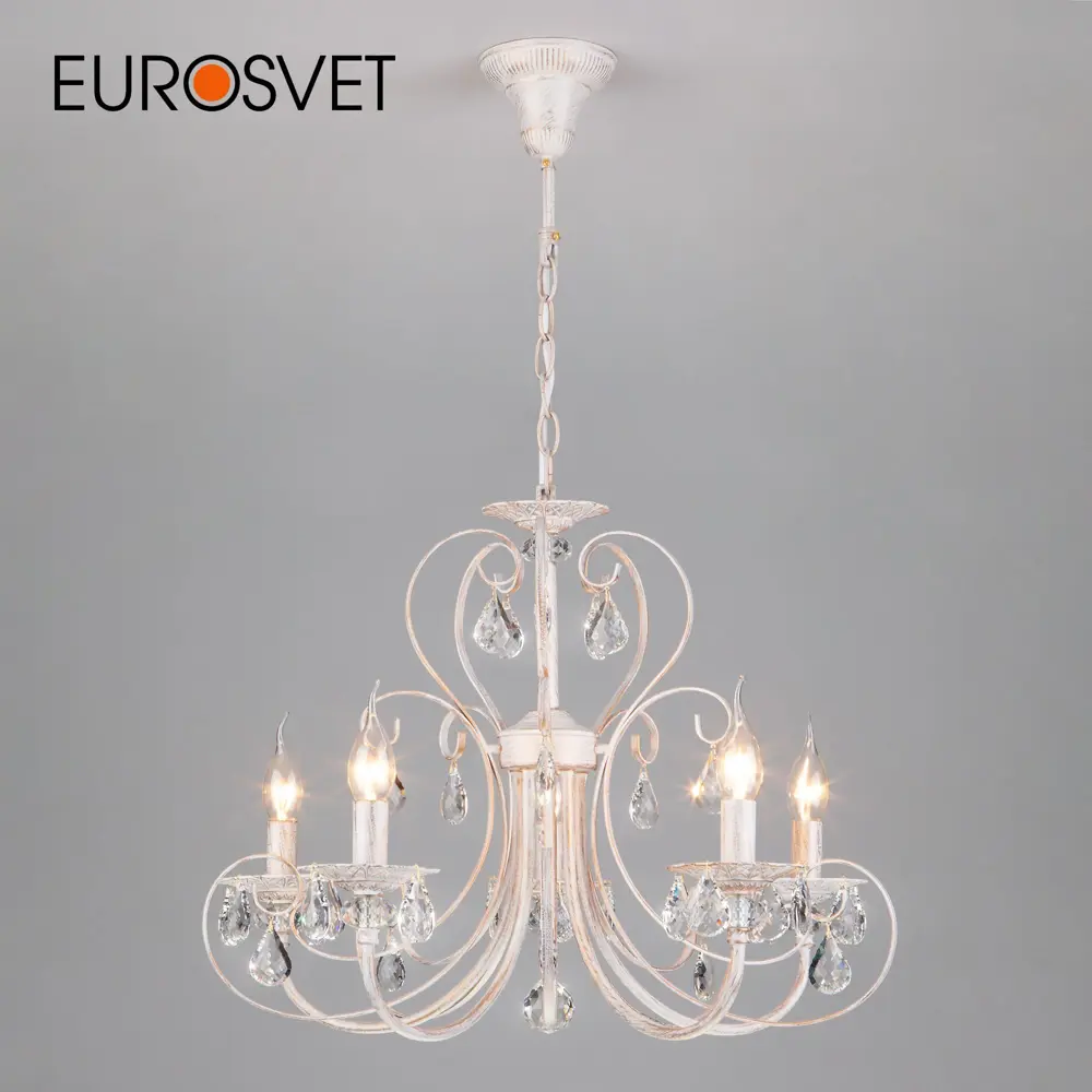 Фото Люстра с хрусталем EUROSVET 3305/5 белый с золотом Фото Люстра с хрусталем EUROSVET 3305/5 белый с золотом