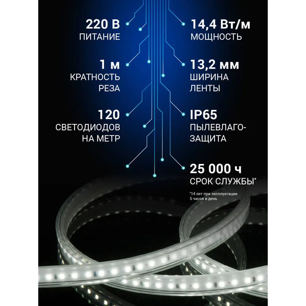 Фото 4 Светодиодная лента Elektrostandard a053640 120 диод/14.4 Вт/м 230 В 13.2 мм IP65 50 м нейтральный белый свет Фото 4 Светодиодная лента Elektrostandard a053640 120 диод/14.4 Вт/м 230 В 13.2 мм IP65 50 м нейтральный белый свет