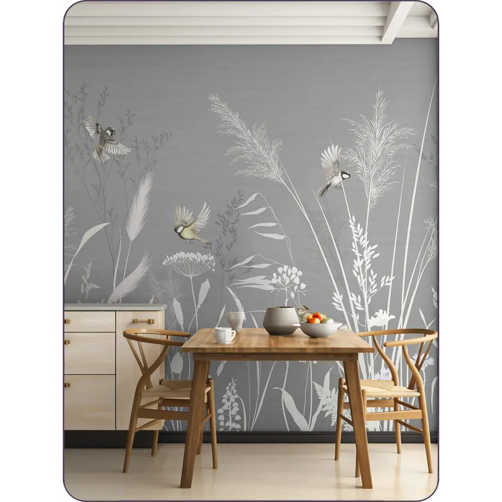 Фото 4 Фотообои флизелиновые 3d Barton wall N16606-G Растения цветы птицы 600x270 см