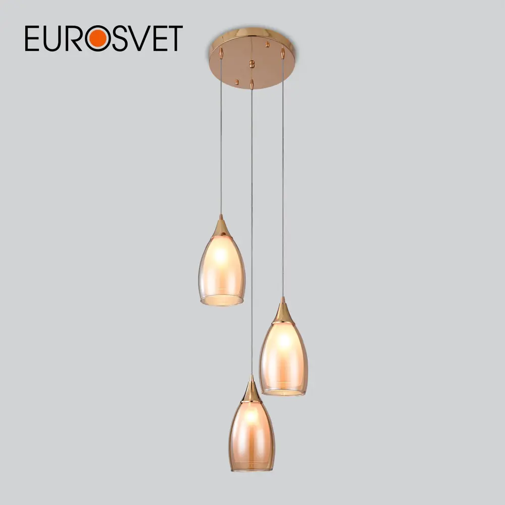 Фото Подвесной светильник с плафонами EUROSVET 50085/3 золото Фото Подвесной светильник с плафонами EUROSVET 50085/3 золото