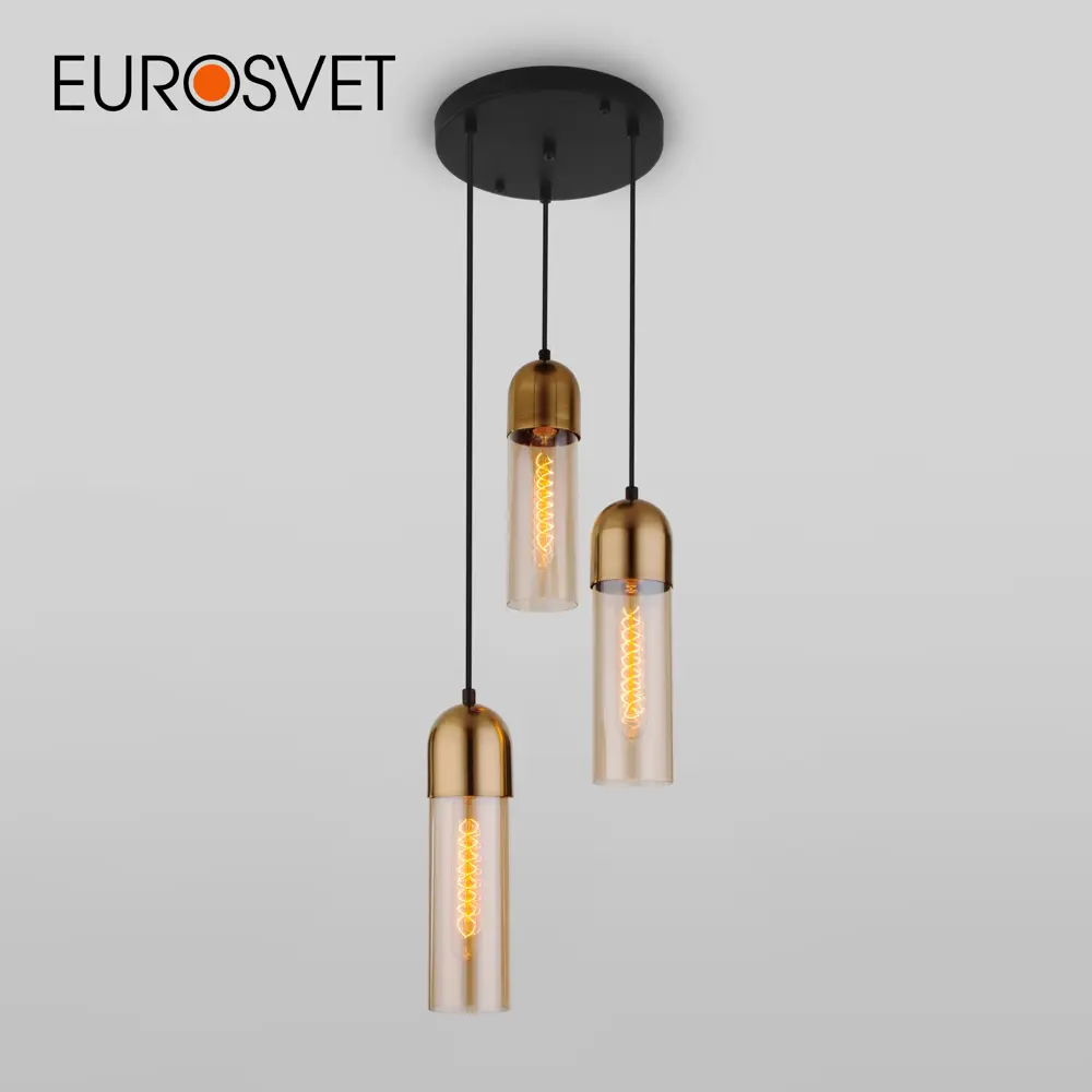 Фото Подвесной светильник с плафонами EUROSVET 50180/3 янтарный Фото Подвесной светильник с плафонами EUROSVET 50180/3 янтарный