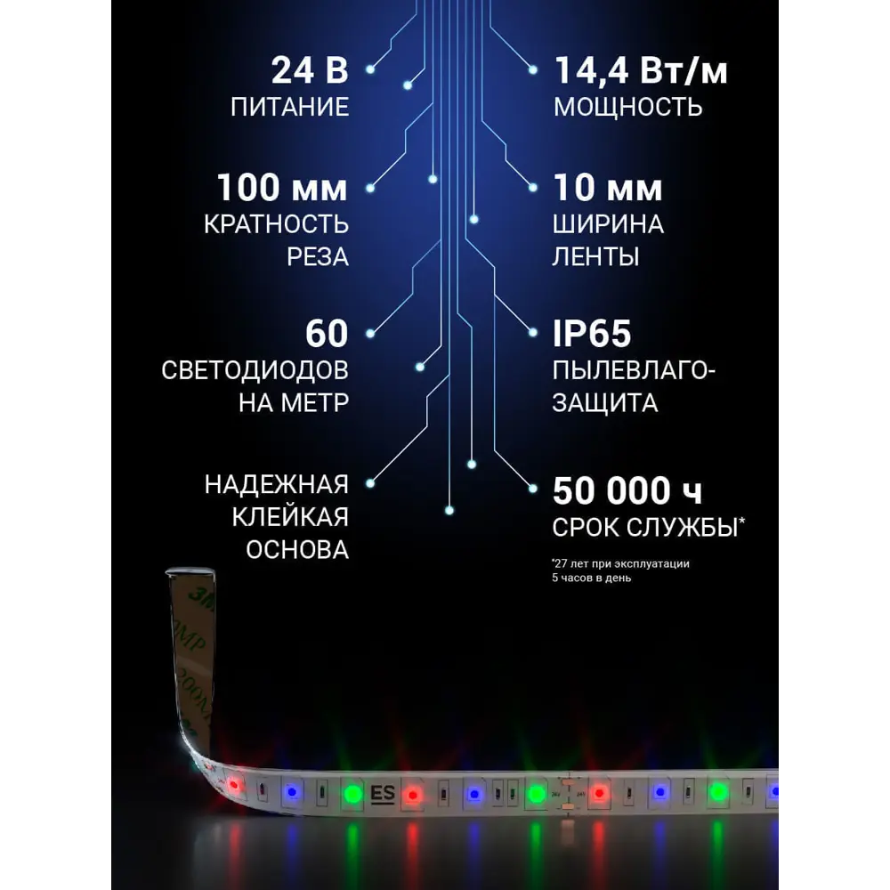 Фото 2 Светодиодная лента Elektrostandard A052978 60 диод/м 14.4 Вт/м 24 В 1 см IP65 5 м регулируемый цвет света RGB свет Фото 2 Светодиодная лента Elektrostandard A052978 60 диод/м 14.4 Вт/м 24 В 1 см IP65 5 м регулируемый цвет света RGB свет