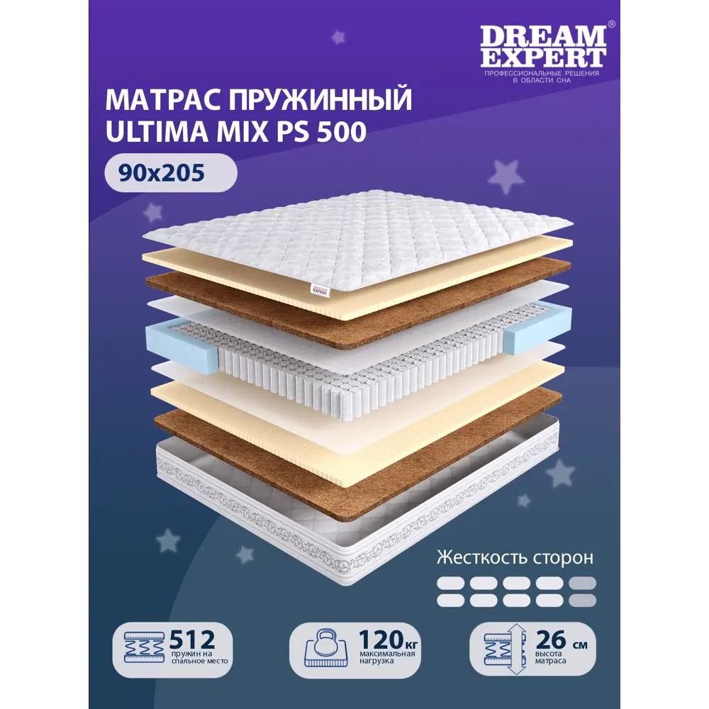 Фото Матрас независимый пружинный блок Dreamexpert Ultima MIX PS 500 DEXDE7650588, 90x205x26 см