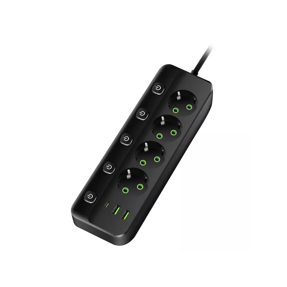 Фото Удлинитель бытовой Amper JH-1097U-2B 3x0.75 2 м 4 розетки с заземлением 2500 Вт 2 USB Type-C цвет черный Фото Удлинитель бытовой Amper JH-1097U-2B 3x0.75 2 м 4 розетки с заземлением 2500 Вт 2 USB Type-C цвет черный
