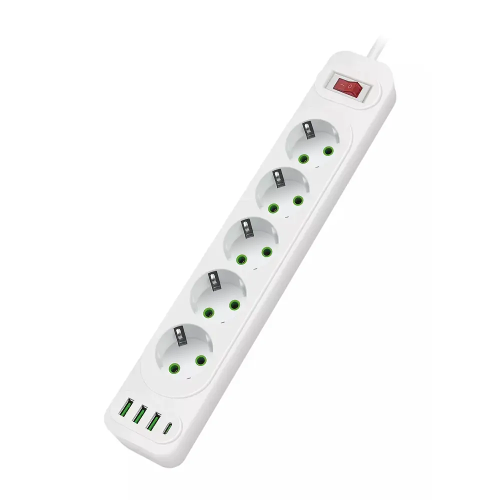 Фото 2 Удлинитель бытовой Amper JH-1083U-2W 3x0.75 2 м 5 розеток с заземлением 2500 Вт 3 USB Type-C цвет белый Фото 2 Удлинитель бытовой Amper JH-1083U-2W 3x0.75 2 м 5 розеток с заземлением 2500 Вт 3 USB Type-C цвет белый