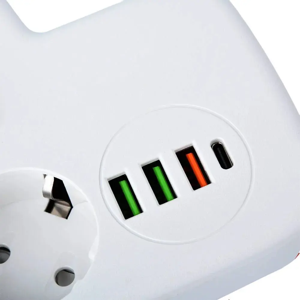 Фото 3 Удлинитель бытовой Amper T2535W 3x0.75 0.2 м 2 розетки с заземлением 2500 Вт 3 USB Type-C цвет белый Фото 3 Удлинитель бытовой Amper T2535W 3x0.75 0.2 м 2 розетки с заземлением 2500 Вт 3 USB Type-C цвет белый