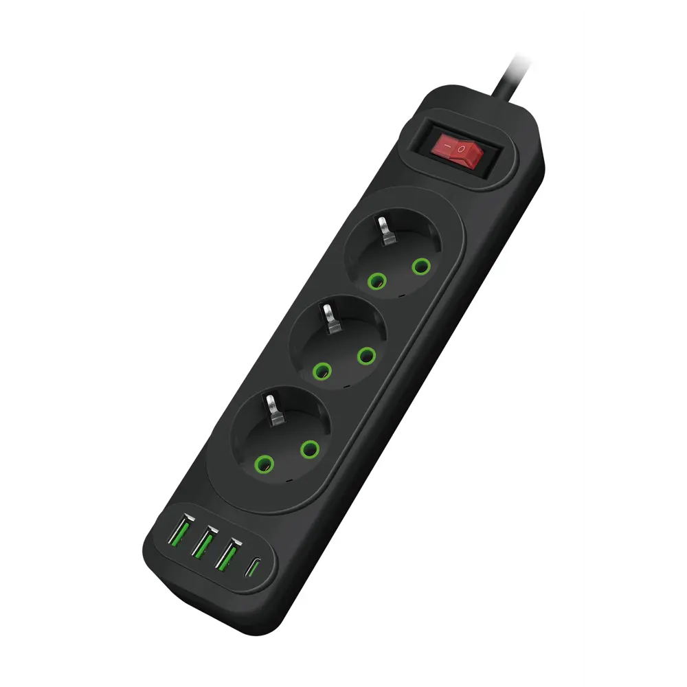 Фото Удлинитель бытовой Amper JH-1081U-2B 3x0.75 2 м 3 розетки с заземлением 2500 Вт 3 USB Type-C цвет черный Фото Удлинитель бытовой Amper JH-1081U-2B 3x0.75 2 м 3 розетки с заземлением 2500 Вт 3 USB Type-C цвет черный