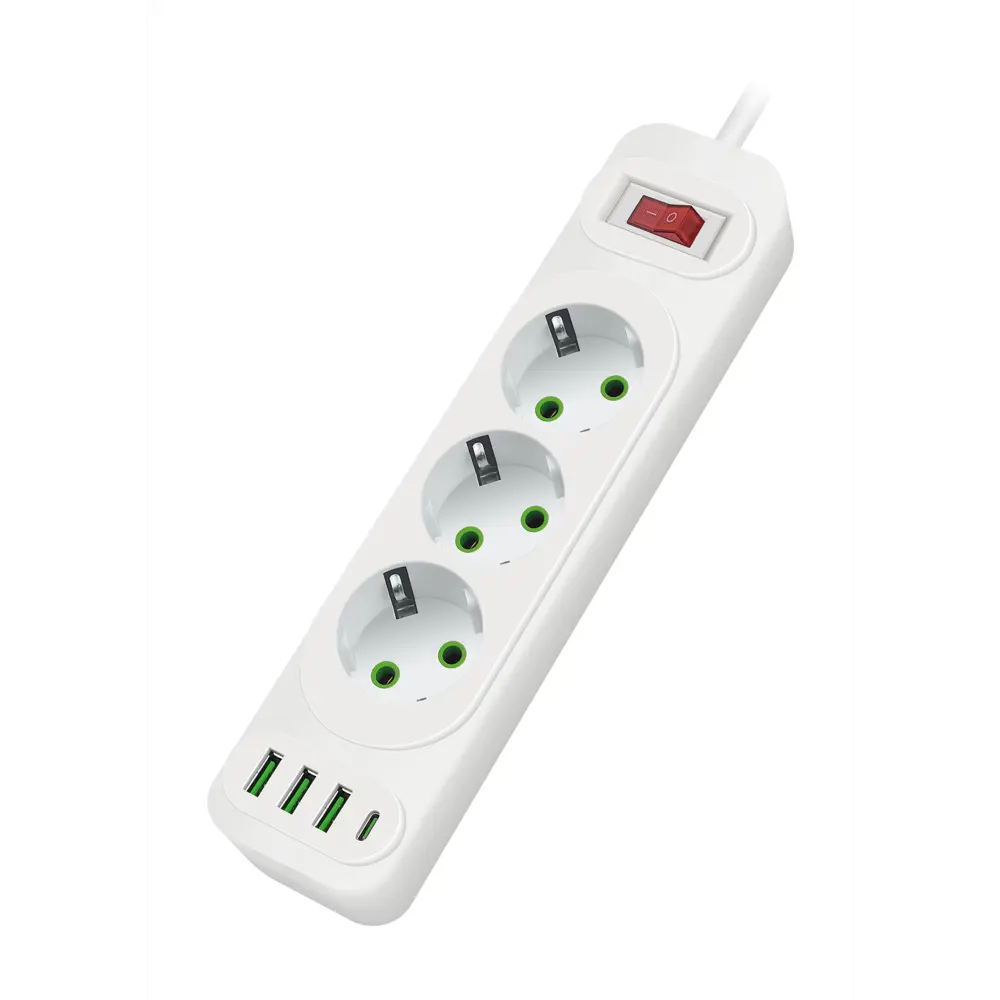 Фото Удлинитель бытовой Amper JH-1081U-4W 3x0.75 4 м 3 розетки с заземлением 2500 Вт 3 USB Type-C цвет белый Фото Удлинитель бытовой Amper JH-1081U-4W 3x0.75 4 м 3 розетки с заземлением 2500 Вт 3 USB Type-C цвет белый