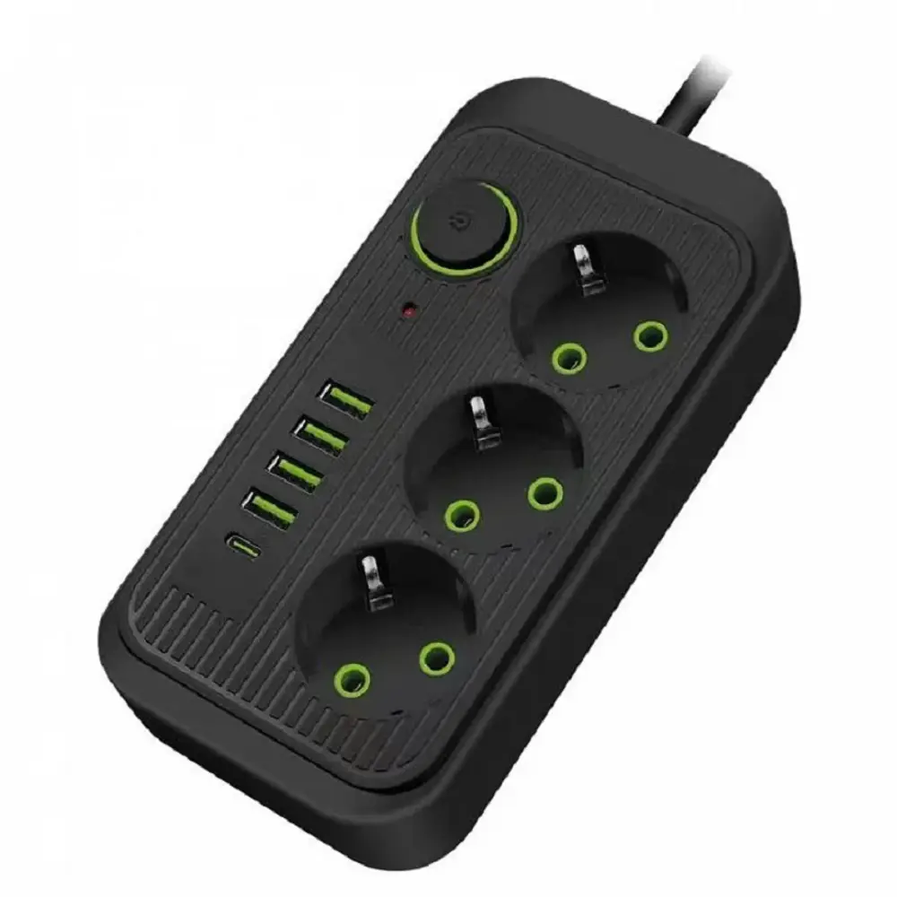 Фото Удлинитель бытовой Amper JH-1074U-4B 3x0.75 4 м 3 розетки с заземлением 2500 Вт 4 USB Type-C цвет черный Фото Удлинитель бытовой Amper JH-1074U-4B 3x0.75 4 м 3 розетки с заземлением 2500 Вт 4 USB Type-C цвет черный