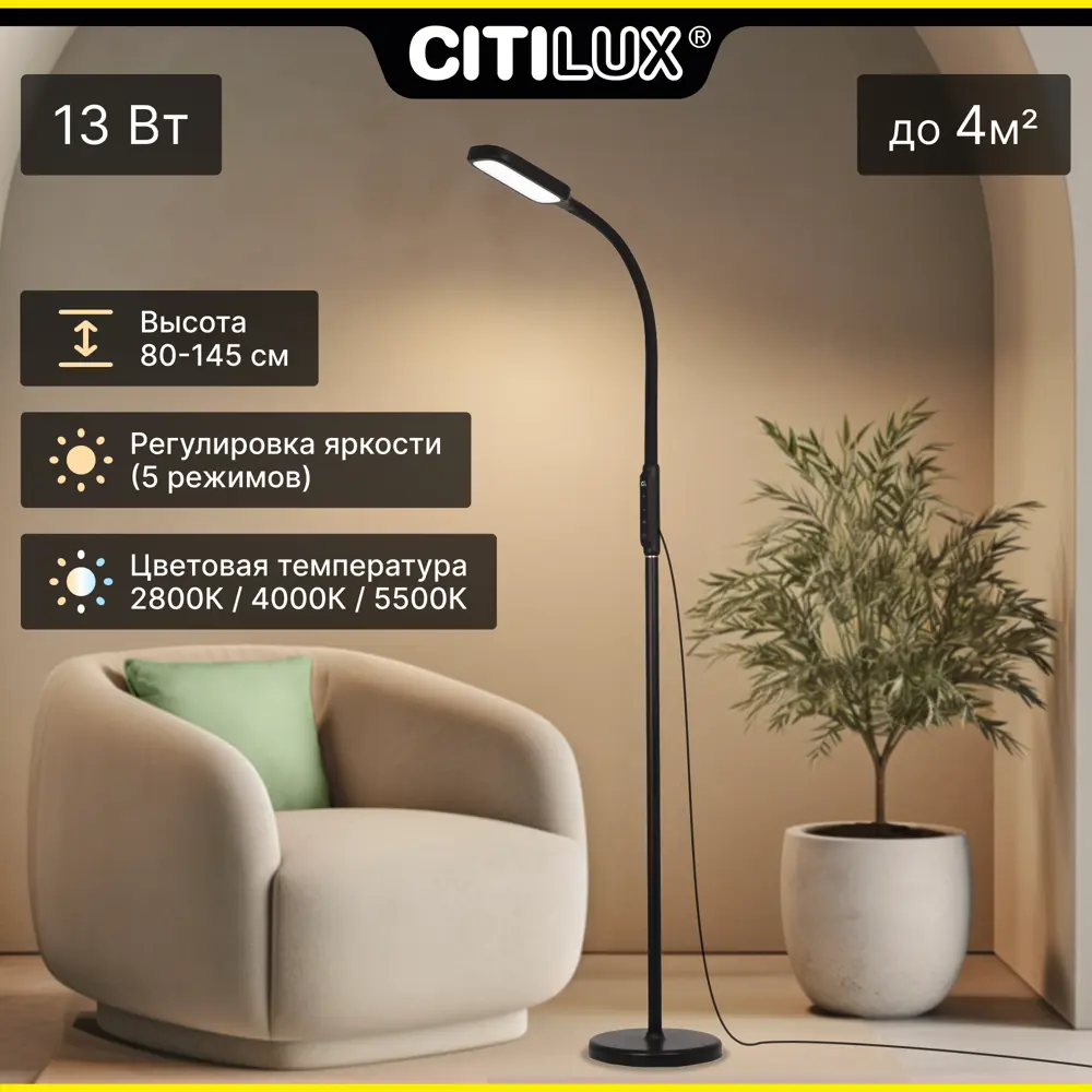 Фото 4 Торшер Citilux Марк CL804021 цвет чёрный Фото 4 Торшер Citilux Марк CL804021 цвет чёрный