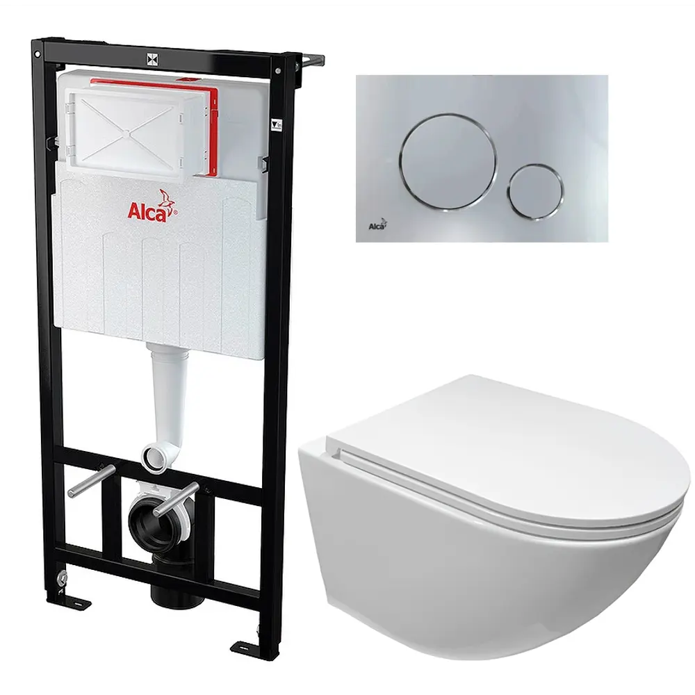 Фото Комплект 3 в 1 инсталляция AlcaPlast с подвесным унитазом Cerutti Spa Sella aria CT7183 хром кнопка Фото Комплект 3 в 1 инсталляция AlcaPlast с подвесным унитазом Cerutti Spa Sella aria CT7183 хром кнопка