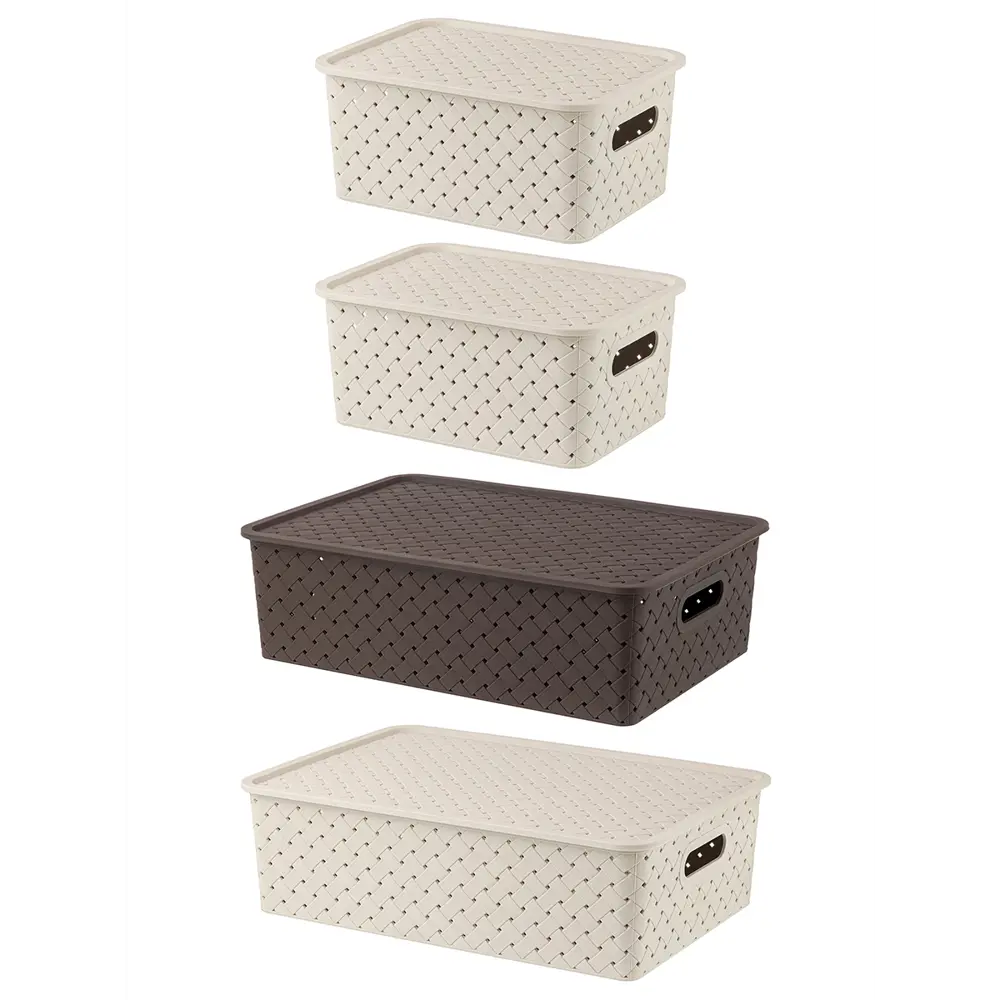 Фото 3 Корзина El Casa 811898+4lb 24.50x16.50x35.50 см полипропилен цвет латте/темно-коричневый 4 шт