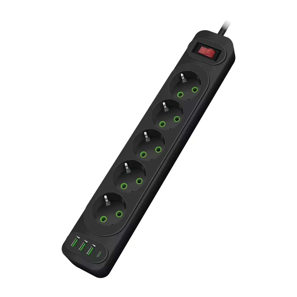 Фото 2 Удлинитель бытовой Amper JH-1083U-2B 3x0.75 2 м 5 розеток с заземлением 2500 Вт 3 USB Type-C цвет черный Фото 2 Удлинитель бытовой Amper JH-1083U-2B 3x0.75 2 м 5 розеток с заземлением 2500 Вт 3 USB Type-C цвет черный