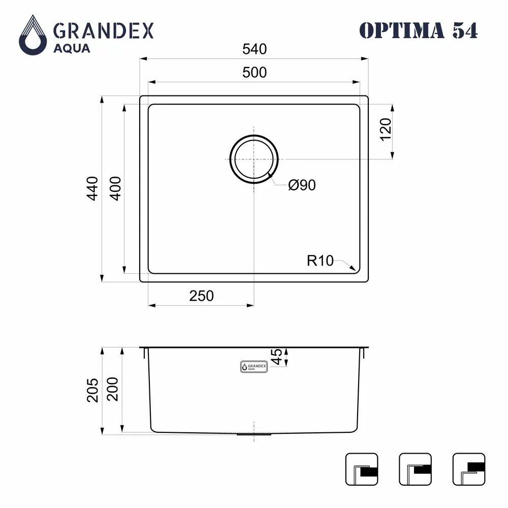 Фото 3 Мойка для кухни врезная с коландером Grandex aqua OPTIMA 44 501135 44x44 см глубина чаши 20 см нержавеющая сталь aisi 304 цвет сатин Фото 3 Мойка для кухни врезная с коландером Grandex aqua OPTIMA 44 501135 44x44 см глубина чаши 20 см нержавеющая сталь aisi 304 цвет сатин
