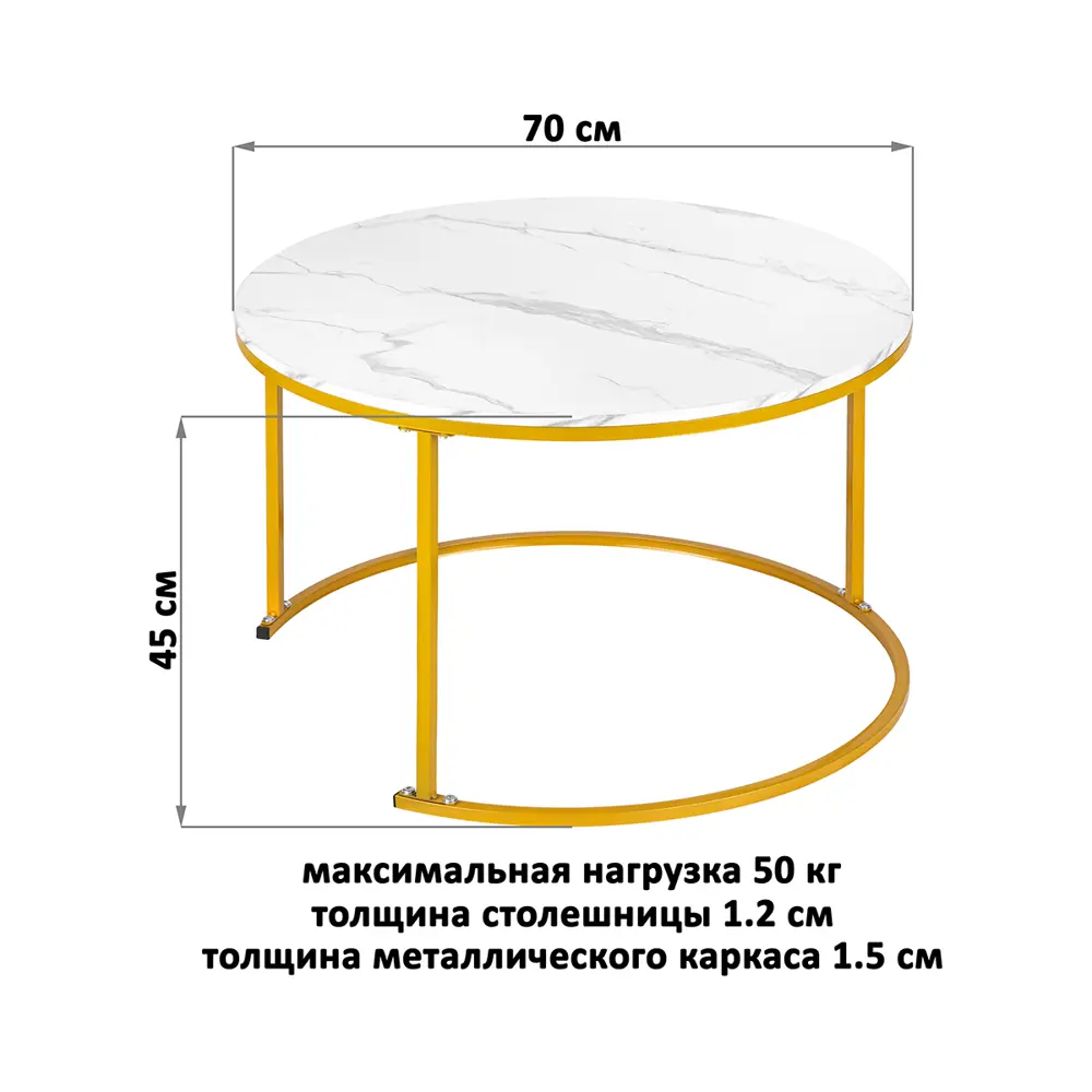 Фото 3 Журнальный столик круглый El Casa 70x70x45 см цвет белый Фото 3 Журнальный столик круглый El Casa 70x70x45 см цвет белый