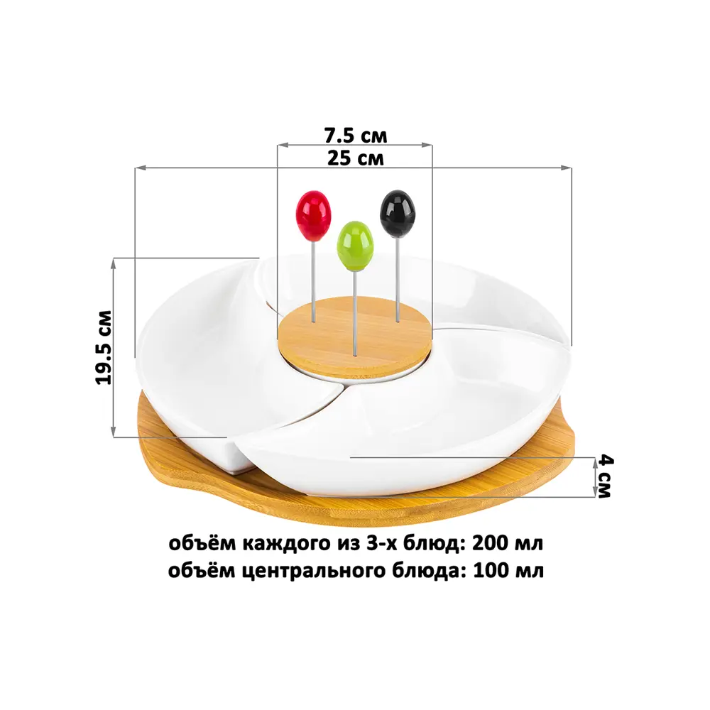 Фото 3 Менажница Elan Gallery "Айсберг" 25x25x6 см 3 секции по 200 мл