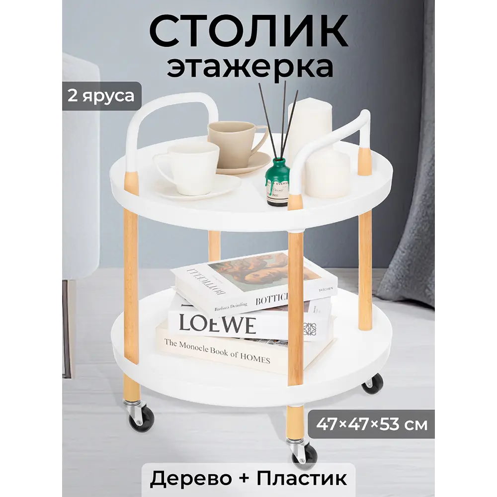 Фото Журнальный столик круглый El Casa 47.50x47.50x53 см цвет белый Фото Журнальный столик круглый El Casa 47.50x47.50x53 см цвет белый