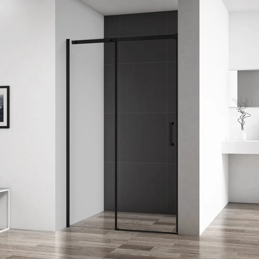 Фото 2 Душевая дверь Belbagno Acqua BF-1-120-C-NERO 121см эффект стекла прозрачный раздвижной Фото 2 Душевая дверь Belbagno Acqua BF-1-120-C-NERO 121см эффект стекла прозрачный раздвижной