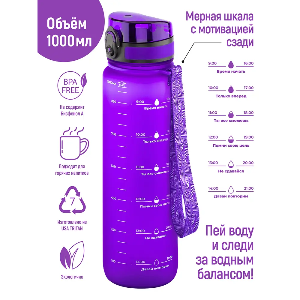 Фото Бутылка для воды Elan Gallery 280176 Style Matte 1 л стекло цвет сиреневый Фото Бутылка для воды Elan Gallery 280176 Style Matte 1 л стекло цвет сиреневый