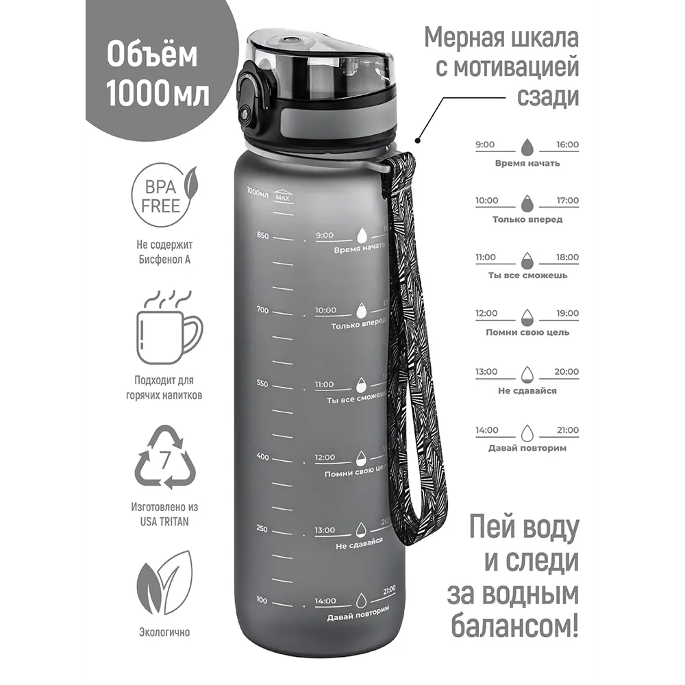 Фото Бутылка для воды Elan Gallery 280178 Style Matte 1 л стекло цвет серый
