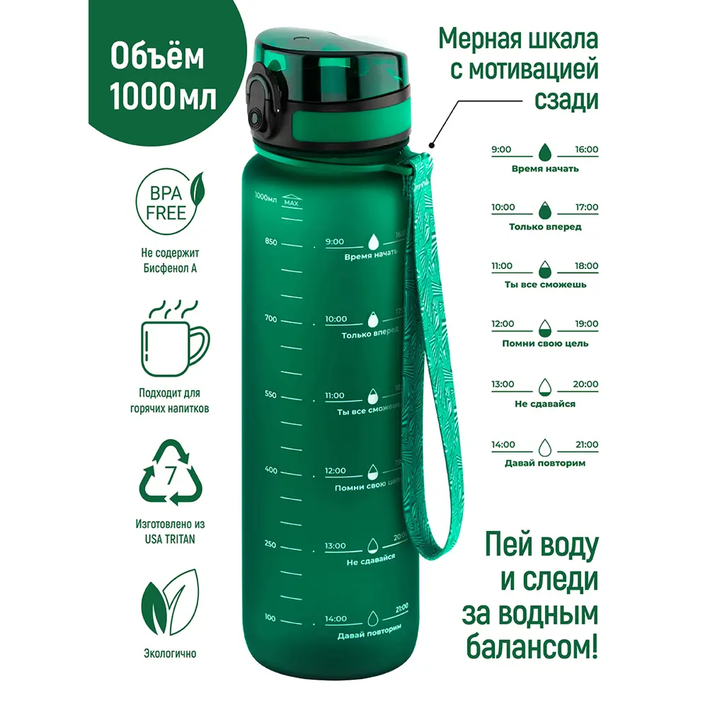 Фото Бутылка для воды Elan Gallery 280180 Style Matte 1 л стекло цвет темно-зеленый Фото Бутылка для воды Elan Gallery 280180 Style Matte 1 л стекло цвет темно-зеленый