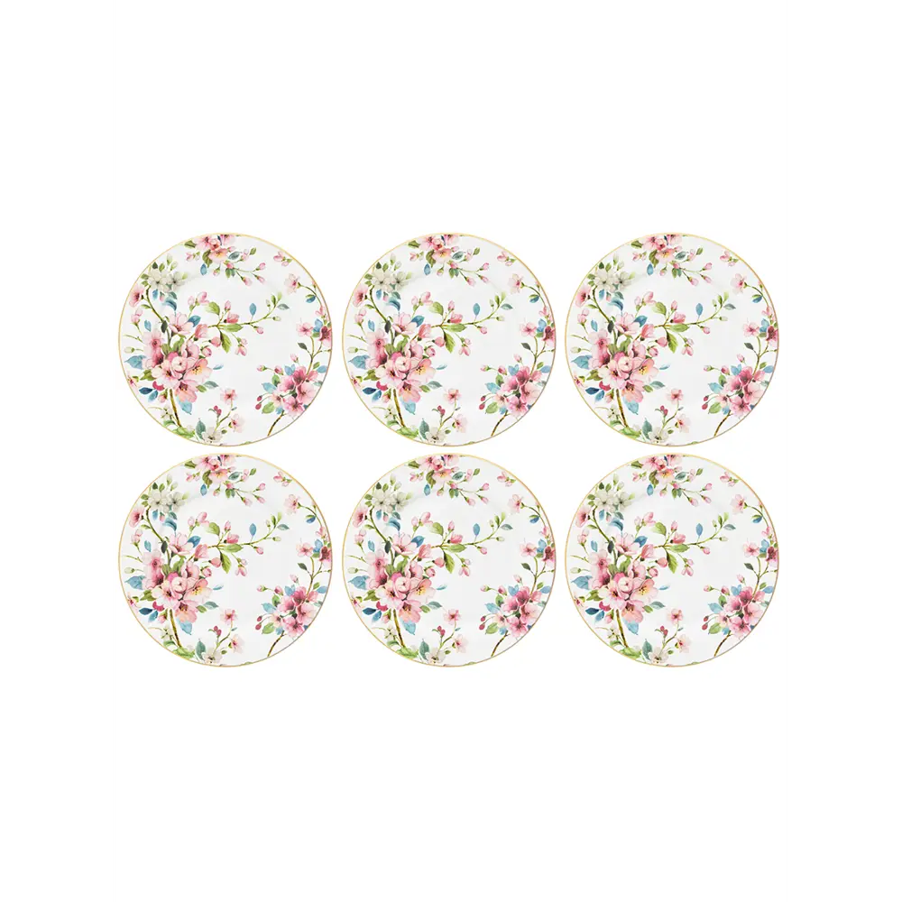 Фото 4 Набор тарелок для десертов Elan Gallery "Яблоневый цвет на белом" New Bone China 19x19x2 см 6 предметов