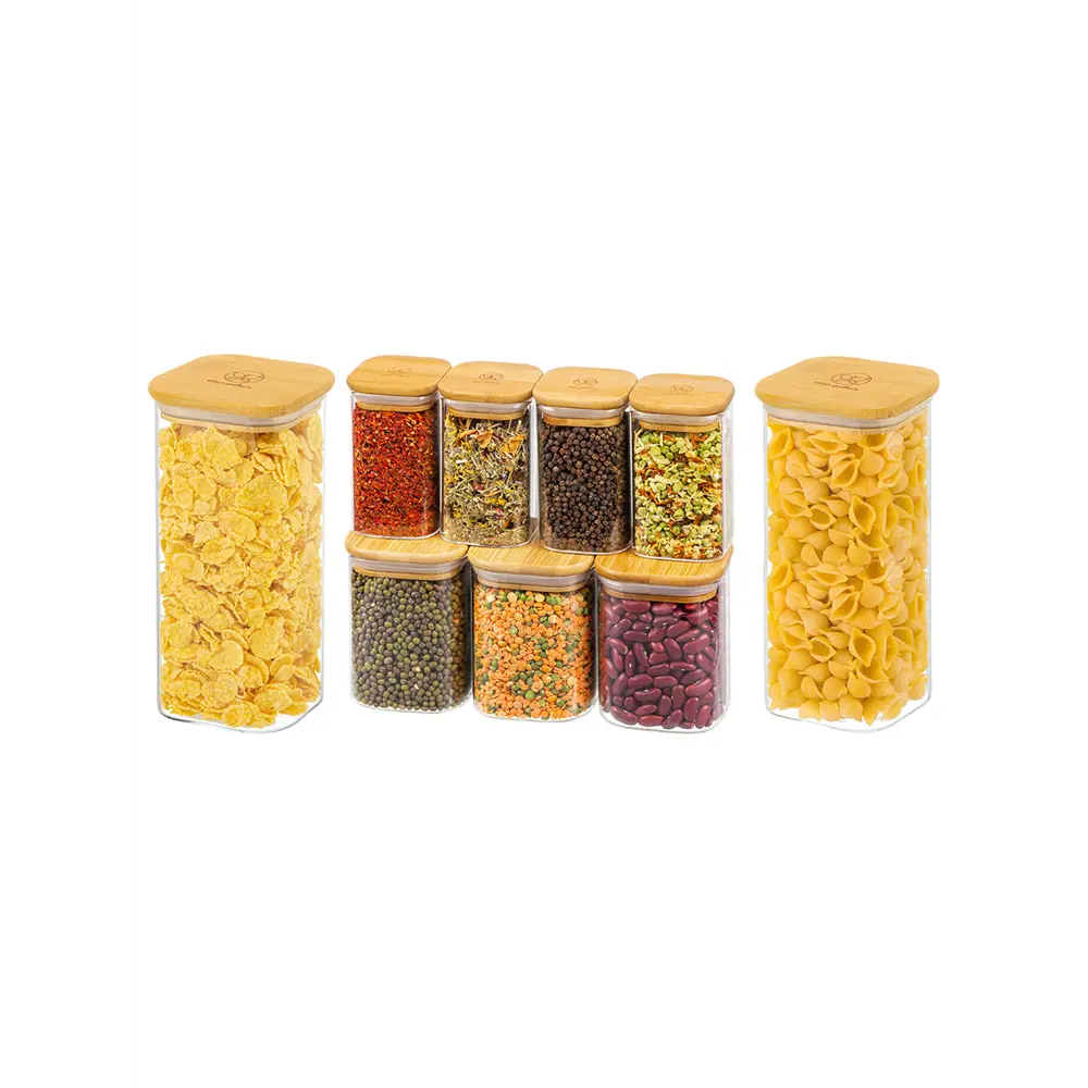 Фото 4 Набор банок для пищевых продуктов 9 шт Elan Gallery Crystal glass стекло цвет прозрачный/светло-коричневый Фото 4 Набор банок для пищевых продуктов 9 шт Elan Gallery Crystal glass стекло цвет прозрачный/светло-коричневый