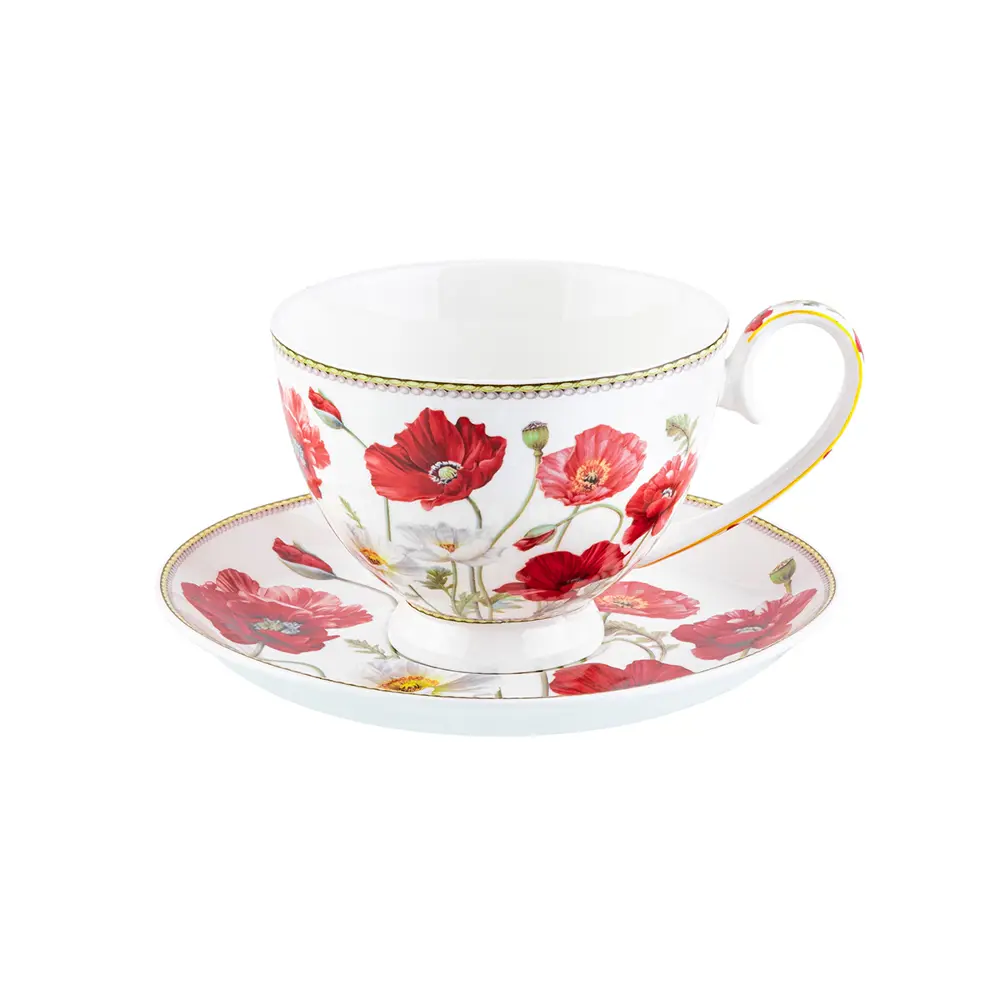 Фото 5 Чайная пара 4 предметов300 мл 125x95x7 см "Маки" на ножке NEW BONE CHINA Фото 5 Чайная пара 4 предметов300 мл 125x95x7 см "Маки" на ножке NEW BONE CHINA