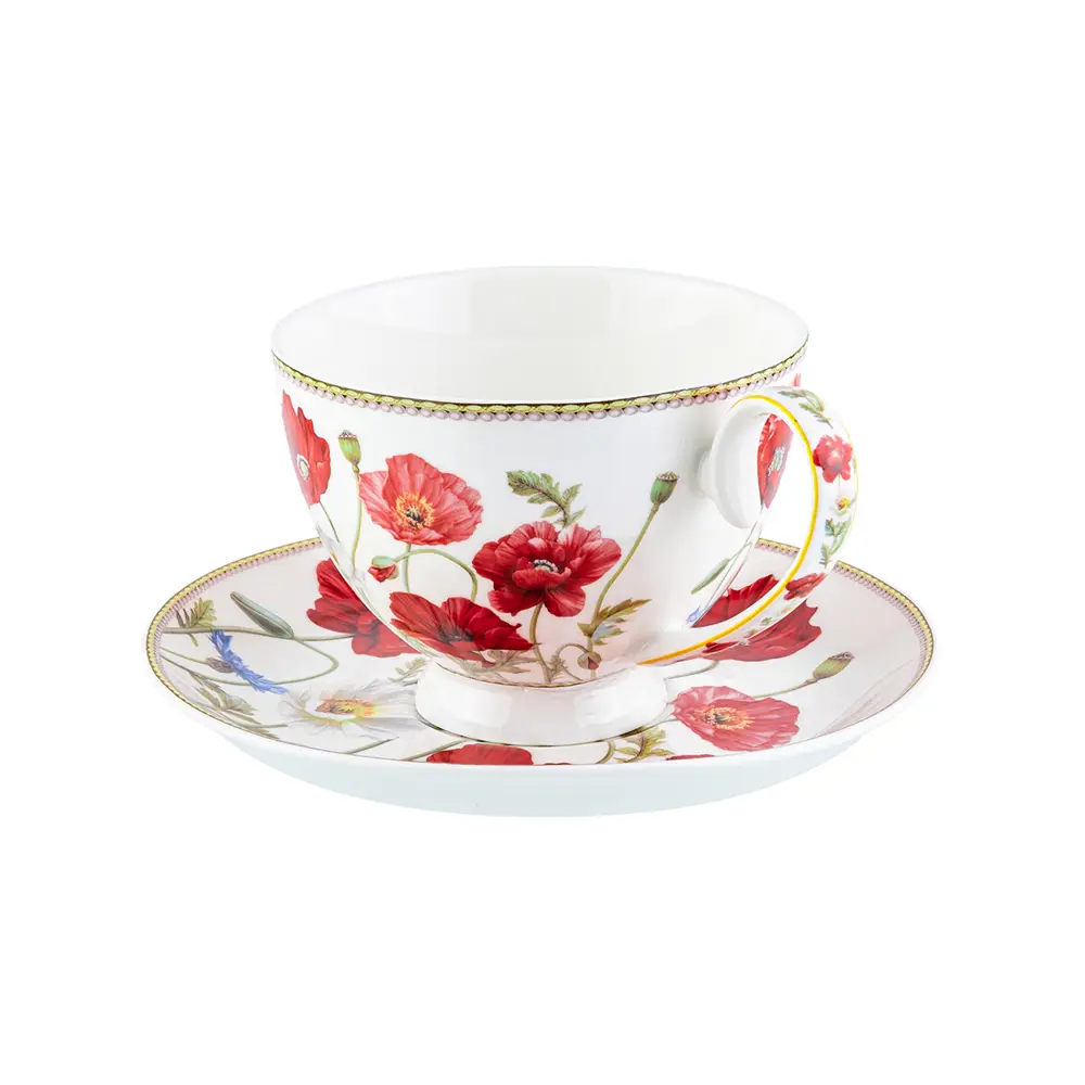 Фото 6 Чайная пара 4 предметов300 мл 125x95x7 см "Маки" на ножке NEW BONE CHINA Фото 6 Чайная пара 4 предметов300 мл 125x95x7 см "Маки" на ножке NEW BONE CHINA