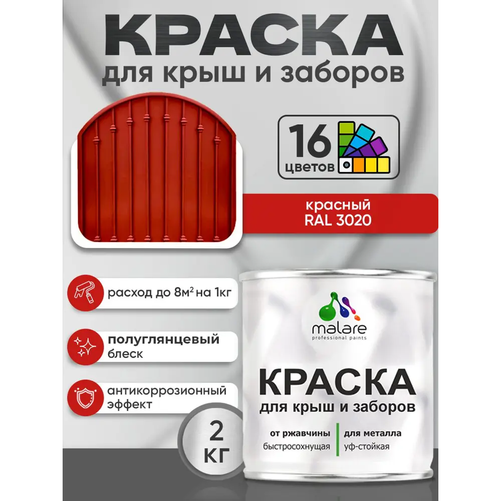 Фото Краска по ржавчине для крыш и заборов Malare FastCorr быстросохнущая износостойкая глянцевая цвет красный 2 кг Фото Краска по ржавчине для крыш и заборов Malare FastCorr быстросохнущая износостойкая глянцевая цвет красный 2 кг